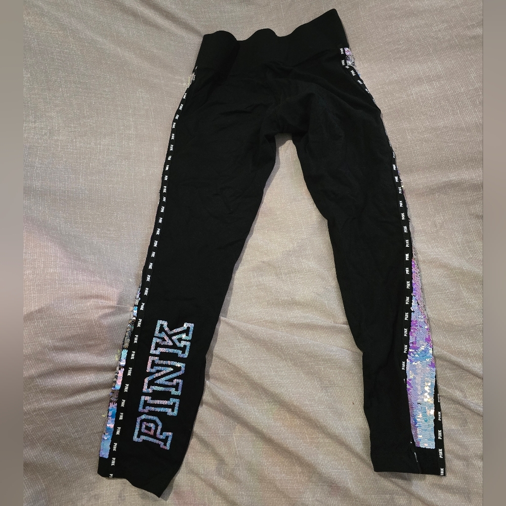 Victoria's Secret PINK Iridescent Mermaid Flip Sequin Bling Yoga Leggings Size L